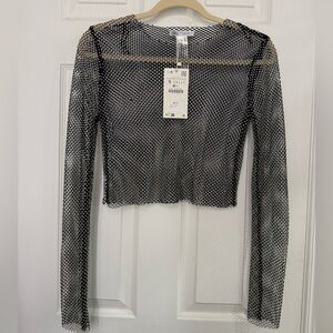 Zara Black Mesh Rhinestones Crop Top